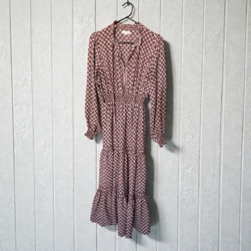 Elegant Patterned Long Sleeve Maxi Dress